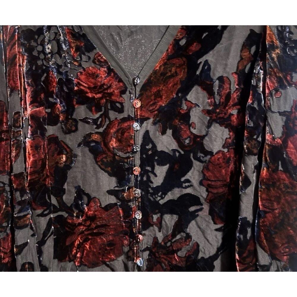 Sundance Primula Velvet Burnout Floral Blouse Silk Blend Size Medium Boho Goth - Picture 10 of 15